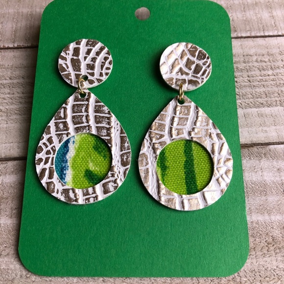 NWT Faux Leather Earrings, Metallic - Picture 3 of 4